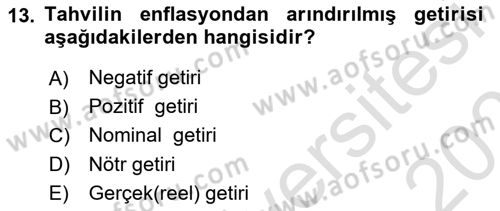 Finansal Yönetim 2 Dersi 2025 - 2026 Yılı (Vize) Ara Sınav Soruları 13. Soru