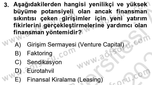 Finansal Yönetim 2 Dersi 2025 - 2026 Yılı (Vize) Ara Sınav Soruları 3. Soru