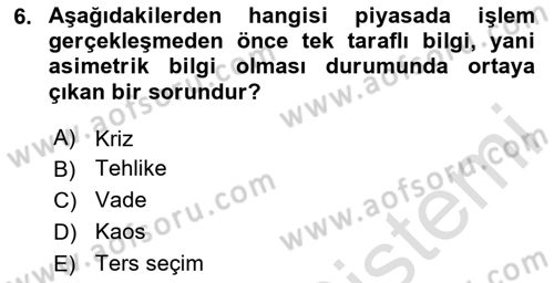 Finansal Yönetim 2 Dersi 2025 - 2026 Yılı (Vize) Ara Sınav Soruları 6. Soru