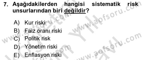 Finansal Yönetim 2 Dersi 2025 - 2026 Yılı (Vize) Ara Sınav Soruları 7. Soru