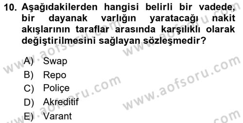 Finansal Yönetim 2 Dersi 2025 - 2026 Yılı (Final) Dönem Sonu Sınav Soruları 10. Soru
