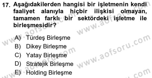 Finansal Yönetim 2 Dersi 2025 - 2026 Yılı (Final) Dönem Sonu Sınav Soruları 17. Soru
