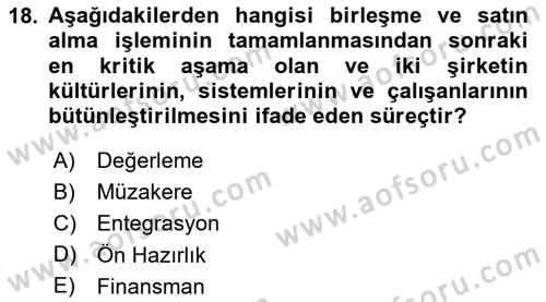 Finansal Yönetim 2 Dersi 2025 - 2026 Yılı (Final) Dönem Sonu Sınav Soruları 18. Soru