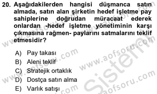 Finansal Yönetim 2 Dersi 2025 - 2026 Yılı (Final) Dönem Sonu Sınav Soruları 20. Soru