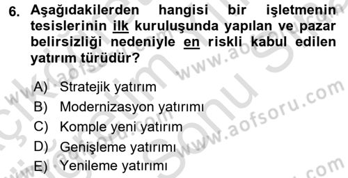 Finansal Yönetim 2 Dersi 2025 - 2026 Yılı (Final) Dönem Sonu Sınav Soruları 6. Soru