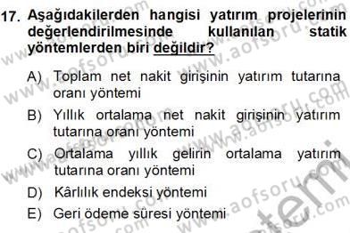 Girişim Finansmanı Dersi 2013 - 2014 Yılı (Vize) Ara Sınav Soruları 17. Soru