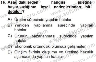 Girişim Finansmanı Dersi 2013 - 2014 Yılı Tek Ders Sınav Soruları 19. Soru