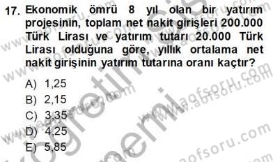 Girişim Finansmanı Dersi 2014 - 2015 Yılı (Vize) Ara Sınav Soruları 17. Soru