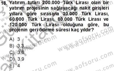 Girişim Finansmanı Dersi 2014 - 2015 Yılı (Vize) Ara Sınavı 18. Soru