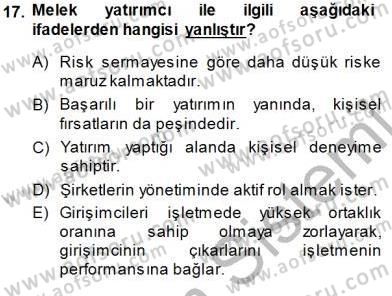 Girişim Finansmanı Dersi 2014 - 2015 Yılı (Final) Dönem Sonu Sınav Soruları 17. Soru