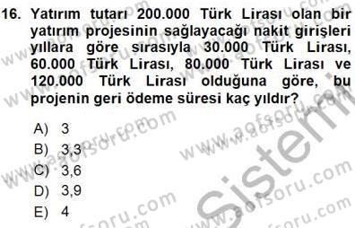 Girişim Finansmanı Dersi 2015 - 2016 Yılı (Vize) Ara Sınav Soruları 16. Soru