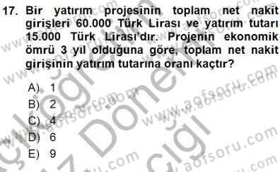 Girişim Finansmanı Dersi 2015 - 2016 Yılı (Vize) Ara Sınav Soruları 17. Soru