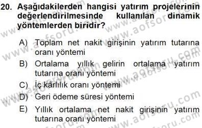 Girişim Finansmanı Dersi 2015 - 2016 Yılı (Vize) Ara Sınav Soruları 20. Soru