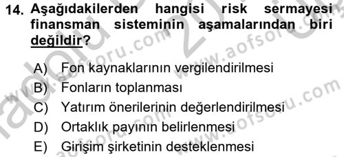 Girişim Finansmanı Dersi 2016 - 2017 Yılı 3 Ders Sınav Soruları 14. Soru
