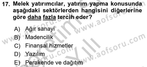 Girişim Finansmanı Dersi 2016 - 2017 Yılı 3 Ders Sınav Soruları 17. Soru