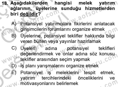 Girişim Finansmanı Dersi 2016 - 2017 Yılı 3 Ders Sınavı 18. Soru