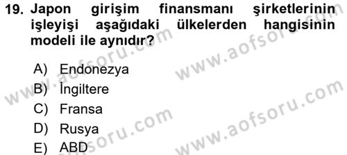 Girişim Finansmanı Dersi 2016 - 2017 Yılı 3 Ders Sınav Soruları 19. Soru