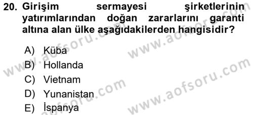 Girişim Finansmanı Dersi 2016 - 2017 Yılı 3 Ders Sınav Soruları 20. Soru
