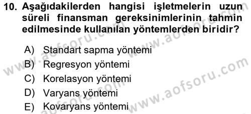 Girişim Finansmanı Dersi 2016 - 2017 Yılı (Vize) Ara Sınavı 10. Soru