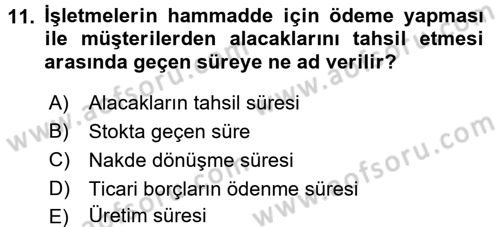 Girişim Finansmanı Dersi 2016 - 2017 Yılı (Vize) Ara Sınavı 11. Soru