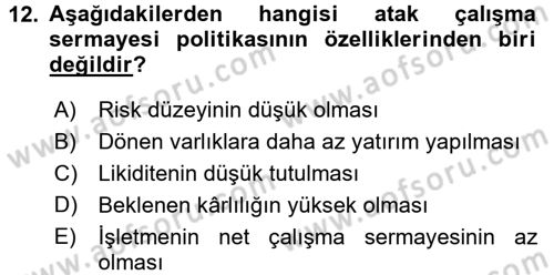Girişim Finansmanı Dersi 2016 - 2017 Yılı (Vize) Ara Sınav Soruları 12. Soru
