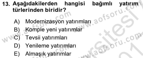 Girişim Finansmanı Dersi 2016 - 2017 Yılı (Vize) Ara Sınav Soruları 13. Soru