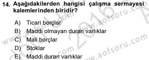 Girişim Finansmanı Dersi 2016 - 2017 Yılı (Vize) Ara Sınav Soruları 14. Soru