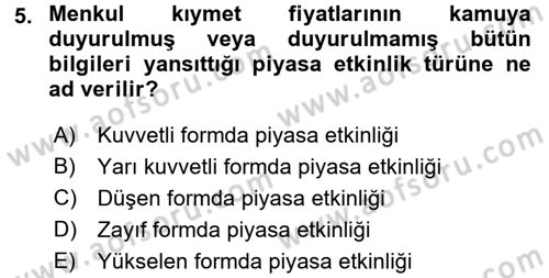 Girişim Finansmanı Dersi 2016 - 2017 Yılı (Vize) Ara Sınav Soruları 5. Soru