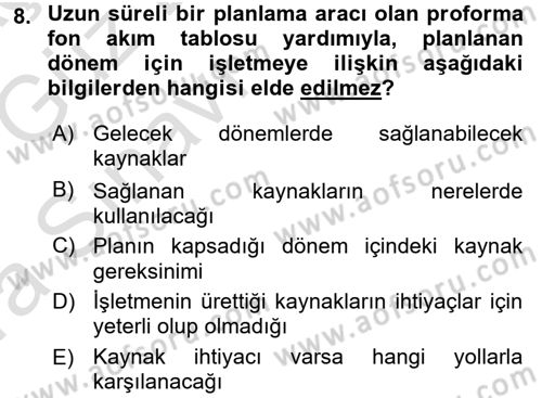Girişim Finansmanı Dersi 2016 - 2017 Yılı (Vize) Ara Sınav Soruları 8. Soru