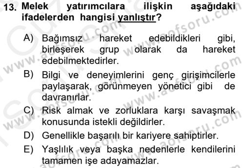 Girişim Finansmanı Dersi 2016 - 2017 Yılı (Final) Dönem Sonu Sınav Soruları 13. Soru