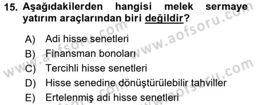 Girişim Finansmanı Dersi 2016 - 2017 Yılı (Final) Dönem Sonu Sınav Soruları 15. Soru