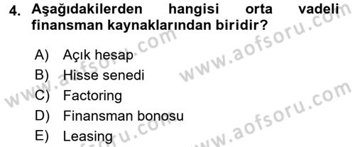 Girişim Finansmanı Dersi 2016 - 2017 Yılı (Final) Dönem Sonu Sınavı 4. Soru