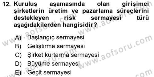 Girişim Finansmanı Dersi 2017 - 2018 Yılı 3 Ders Sınav Soruları 12. Soru