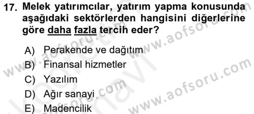 Girişim Finansmanı Dersi 2017 - 2018 Yılı 3 Ders Sınav Soruları 17. Soru