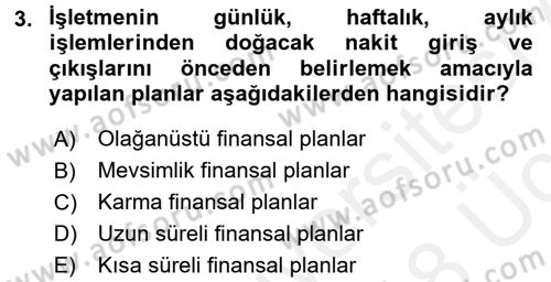 Girişim Finansmanı Dersi 2017 - 2018 Yılı 3 Ders Sınav Soruları 3. Soru
