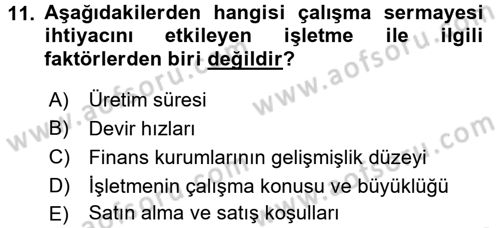 Girişim Finansmanı Dersi 2017 - 2018 Yılı (Vize) Ara Sınav Soruları 11. Soru