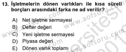 Girişim Finansmanı Dersi 2017 - 2018 Yılı (Vize) Ara Sınav Soruları 13. Soru