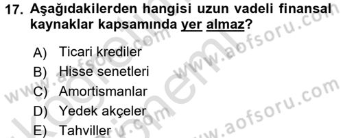 Girişim Finansmanı Dersi 2017 - 2018 Yılı (Vize) Ara Sınav Soruları 17. Soru