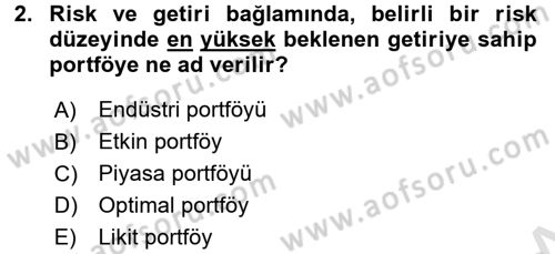 Girişim Finansmanı Dersi 2017 - 2018 Yılı (Vize) Ara Sınav Soruları 2. Soru