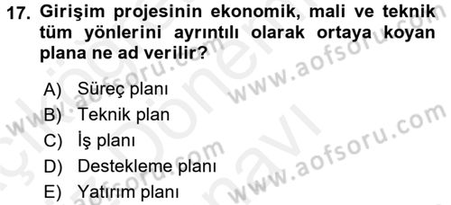 Girişim Finansmanı Dersi 2017 - 2018 Yılı (Final) Dönem Sonu Sınav Soruları 17. Soru