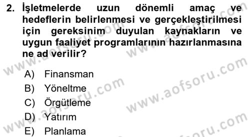 Girişim Finansmanı Dersi 2017 - 2018 Yılı (Final) Dönem Sonu Sınavı 2. Soru