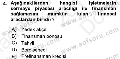 Girişim Finansmanı Dersi 2017 - 2018 Yılı (Final) Dönem Sonu Sınav Soruları 4. Soru