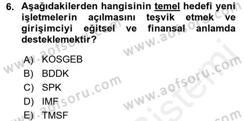Girişim Finansmanı Dersi 2017 - 2018 Yılı (Final) Dönem Sonu Sınav Soruları 6. Soru