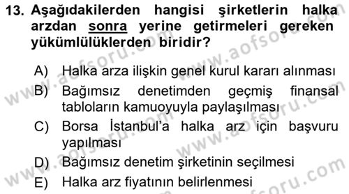 Girişim Finansmanı Dersi 2019 - 2020 Yılı (Vize) Ara Sınav Soruları 13. Soru