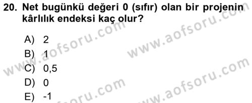 Girişim Finansmanı Dersi 2019 - 2020 Yılı (Vize) Ara Sınav Soruları 20. Soru