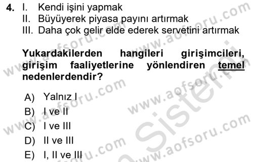 Girişim Finansmanı Dersi 2019 - 2020 Yılı (Vize) Ara Sınav Soruları 4. Soru