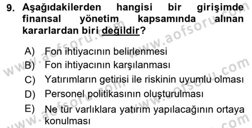 Girişim Finansmanı Dersi 2019 - 2020 Yılı (Vize) Ara Sınav Soruları 9. Soru