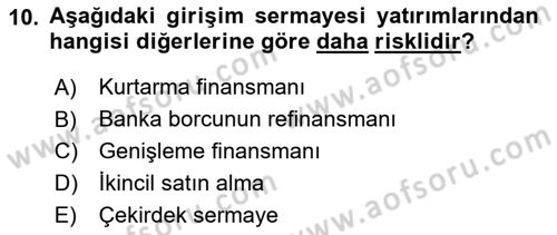 Girişim Finansmanı Dersi 2019 - 2020 Yılı (Final) Dönem Sonu Sınav Soruları 10. Soru