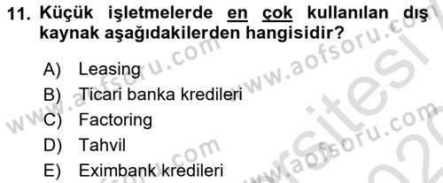 Girişim Finansmanı Dersi 2019 - 2020 Yılı (Final) Dönem Sonu Sınav Soruları 11. Soru