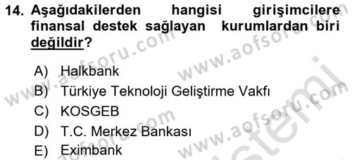 Girişim Finansmanı Dersi 2019 - 2020 Yılı (Final) Dönem Sonu Sınav Soruları 14. Soru